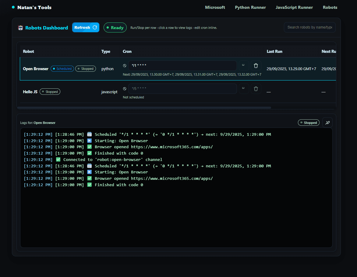 NodeJS Automation Dashboard